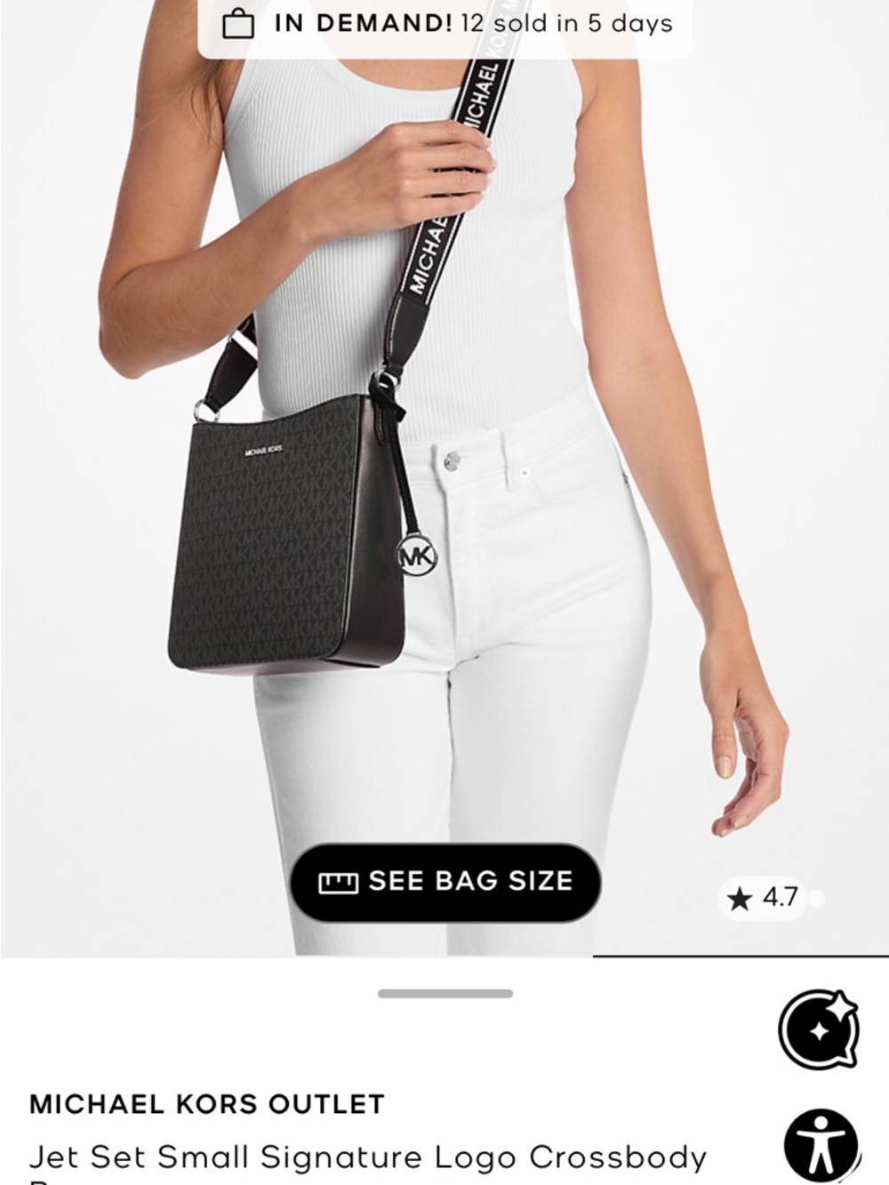NWT Michael Kors Black Signature Jet Set Small Crossbody with Logo Strap - Picture 3 of 6